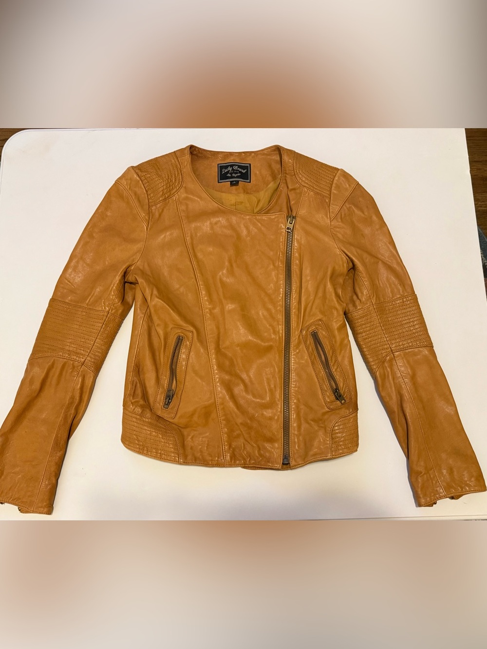 Lucky Brand Women's Leather Biker Jacket - Camel